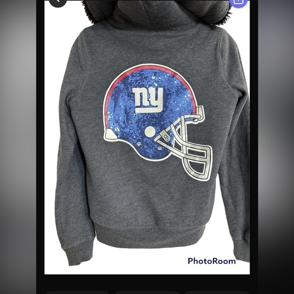 PINK NFL NYGiants Faux Fur Lined Zip Hoodie Sequinned Helmet Bling Warm Tailgate - Picture 8 of 10